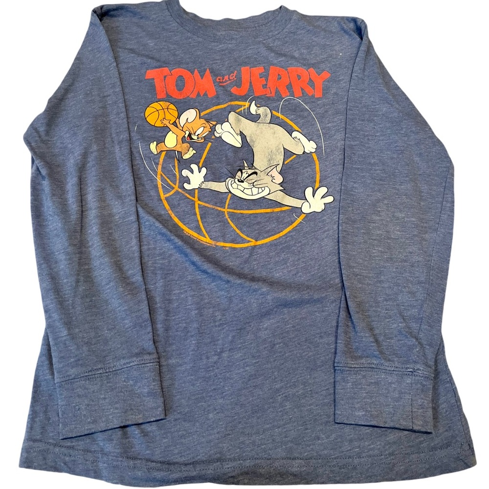 GAP Blue Long Sleeve Tee with Tom and Jerry Graphic size 10